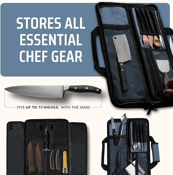 Asaya Chef Knife Roll Bag - 12 Pockets for Knives and Kitchen Utensils - Lightweight, Durable, and Stain Resistant Nylon - Perfect for the Traveling Chef - Knives not Included