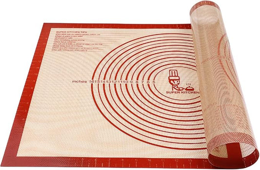 Non-slip Silicone Pastry Mat Extra Large with Measurements 28''By 20'' for Silicone Baking Mat, Counter, Dough Rolling, Oven Liner,Fondant/Pie Crust By Folksy Super Kitchen Red