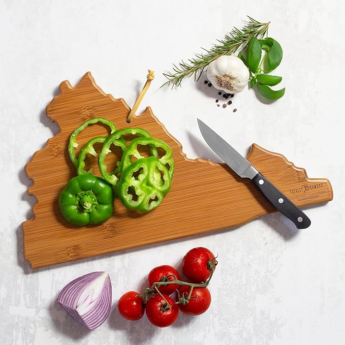 Totally Bamboo Virginia State Shaped Cutting Board and Charcuterie Serving Platter with Artwork by Summer Stokes, Includes Hang Tie for Wall Display
