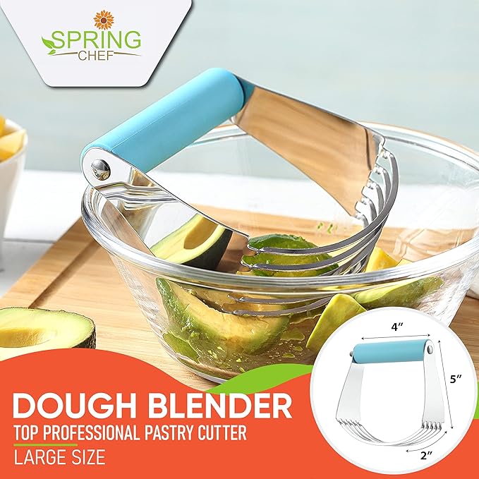 Spring Chef Stainless Steel Zester, Fine Shred & Professional Large Dough Blender - 2 Product Bundle - Aqua Sky