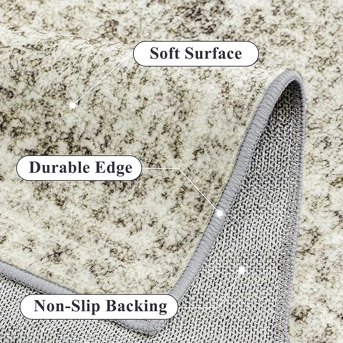 9x12 Area Rug Washable Vintage Neutral Living Room Carpet Large Indoor Non Slip Taupe Bedroom Distressed Low Pile Retro Accent Throw Rug for Dining Room