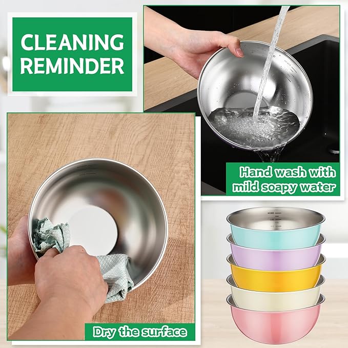 10 Pcs Stainless Steel Mixing Bowls 34 oz Metal Salad Bowls with Graduations Reusable Baking Food Containers Nesting Camping Bowl for Ice Cream, Salad, Soup, Baking, Sauces (6.7 x 2.8 Inch)