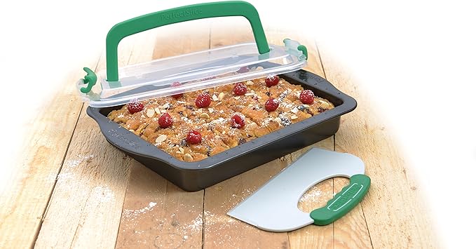 BergHOFF Perfect Slice 9" x 13' Inch Cake Pan With Cover and Perfect Slicing Tool. Creates Perfect Portions Of Your Baking And Holiday Dishes. Perfect Portions For All Of Your Family Desserts