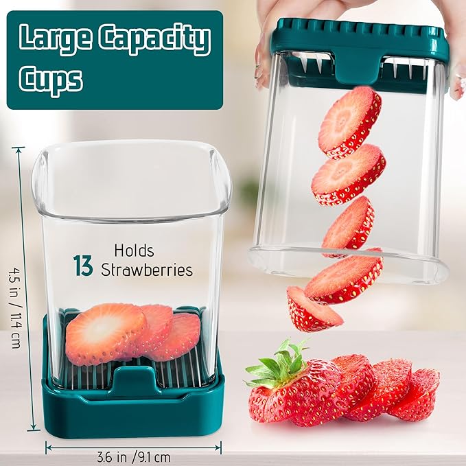 3-in-1 Strawberry Banana & Egg Slicer Cup | Detachable Fruit Cutter with Push Plate for Effortlessly Safe Slicing | Quick Meal Prep & Snacks Kitchen Gadget (Blackish green)