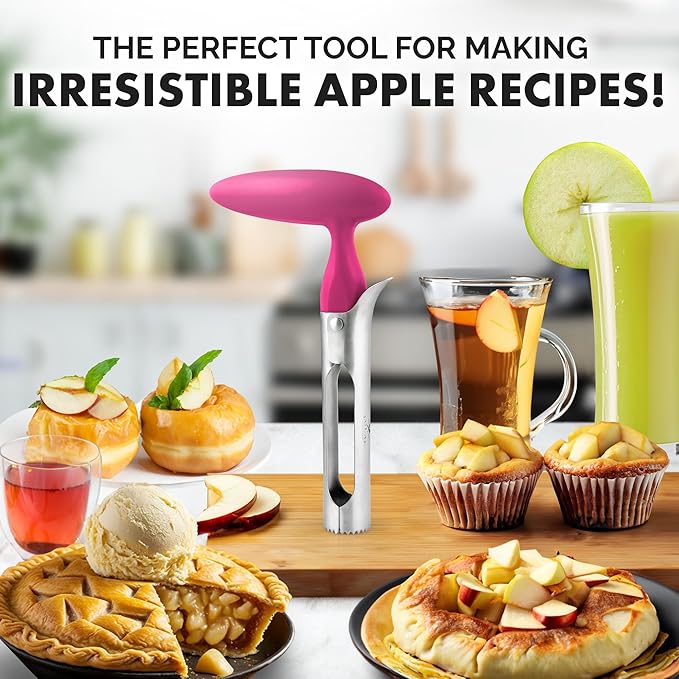 Zulay Kitchen Premium Apple Corer Tool - Ultra Sharp, Stainless Steel, Serrated Blades for Easy Coring - Easy to Use & Clean, Durable Apple Corer Remover for Baking Apples & More - Hot Pink