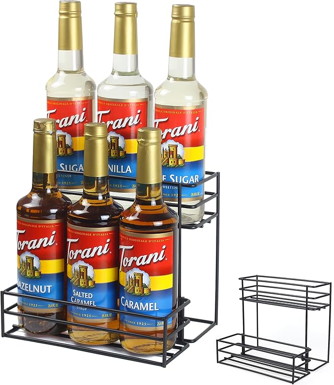 Coffee Syrup Rack (6 Bottle Capacity), Organizer for Coffee Bar & Kitchen, Small Wine Rack for Bar, Family & Storage