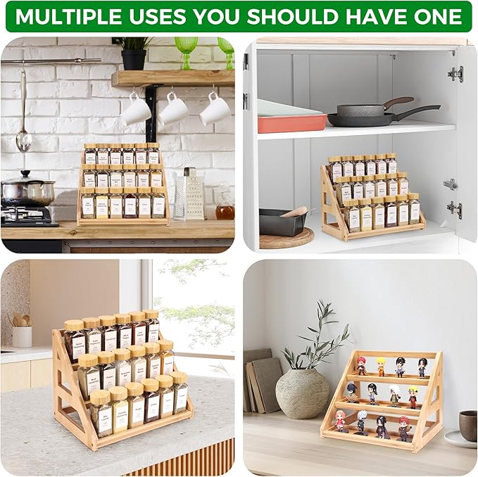 Spice Organizer, Bamboo 3 Tier Spice racks, Kitchen Seasoning Spices Rack, Suitable for Spice Organizers Such as Sitchen Countertops, Stoves, Sorage Rooms (S)