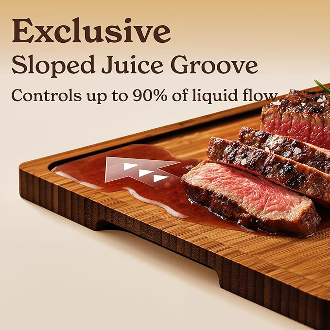 SMIRLY Bamboo Cutting Boards, Brown Bamboo Wood Cutting Board for Kitchen, Set of 2 Medium -Small & Deep Juice Groove, Butcher Block for Chopping Meat, Charcuterie Cheese Tray, Kitchen Gadgets