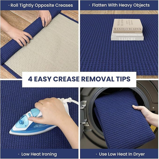 IOHOUZE Washable Runner Rug 2.6x8 Non Slip Rubber Backed Wide Hallway Runner Entryway Runner Indoor, Kitchen Rugs Woven Cotton Floor Carpet for Hall Entrance Bedroom, Royal Blue/Navy