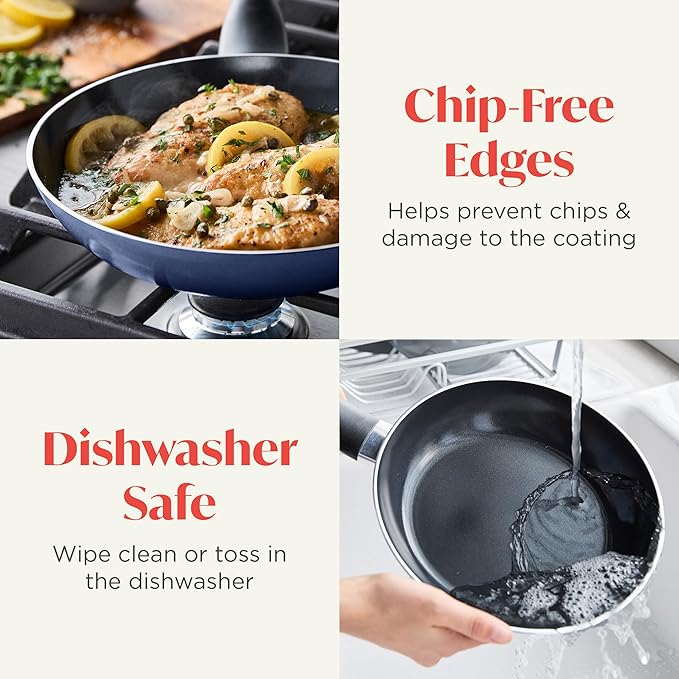 Lumenflon Deco 9.5” Nonstick Frying Pan Skillet, Made in Italy, Diamond Ceramic PFAS-Free, Dishwasher & Metal Utensil Safe, Durable Gloss Enamel Finish, Stay-Cool Handle, High Walls-Extra Room, Blue
