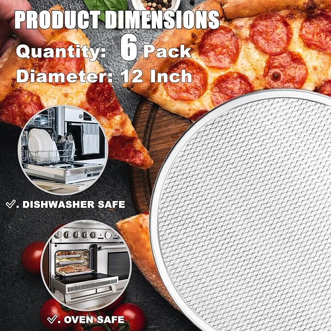 RHBLME Pizza Screen, Aluminum Alloy Pizza Screen Restaurant-Grade Baking Screen for Oven, Round Pizza Crisper Tray Pizza Baking Tray for Home Kitchen BBQ Baking, Seamless (6, 12 Inches)