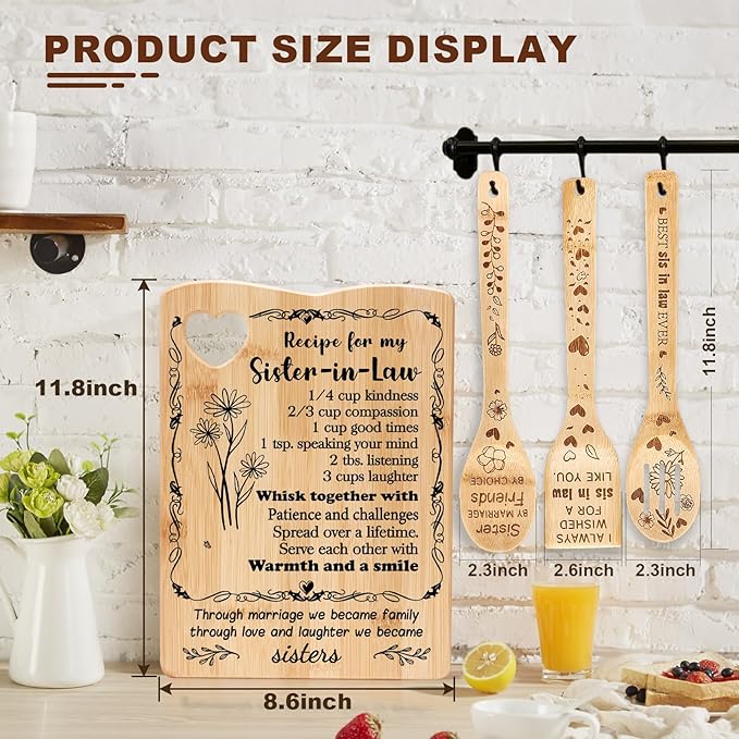 YUEYUQIU Sister in Law Birthday Gifts, Sister in Law Gifts from Sister in Law, Cutting Board Set Gift for New Sister in Law, Christmas, Mothers Day or Wedding Kitchen Decor Gifts for Sis in Law