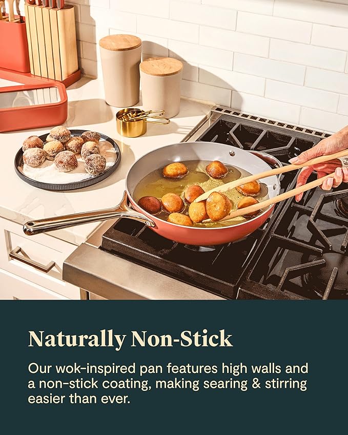 Caraway Non-Stick Stir Fry Pan - 12” Wok-Inspired Pan - Free From Forever Chemicals - High-Sloped Walls - Stainless Steel Handles - Sage