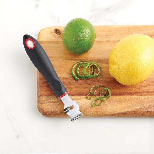 CatCora Citrus Zester Stripper, Professional Japanese Stainless Steel Blade For Zesting, Citrus Peel Twists, and Chocolate Curl Garnishes, Ergonomic Soft-Grip Handle