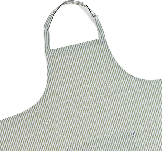 Solino Home 100% Pure Linen Apron for Women & Men - Full Midi Bib Apron Adjustable Neck Strap with Center Pockets for Kitchen