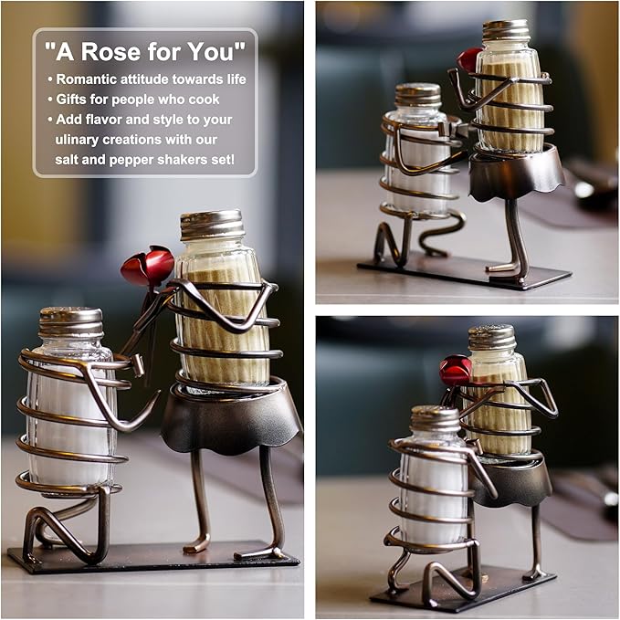Funny Salt And Pepper Shakers Set Novelty - Two Glass Shakers With Lids, Rose Lovers Holder Caddy For Spices And Seasonings, For Kitchen, Dining Or Table Decor (rose lovers)