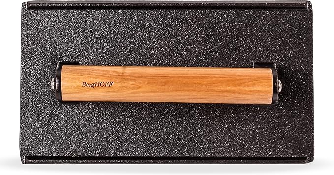 Berghoff Neo 2Pc Enameled Cast Iron Grill Set, Grill Pan 11 inches, Bacon/Steak Press 8 inches, Fast, Evenly Heat, Oven safe (Oyster)