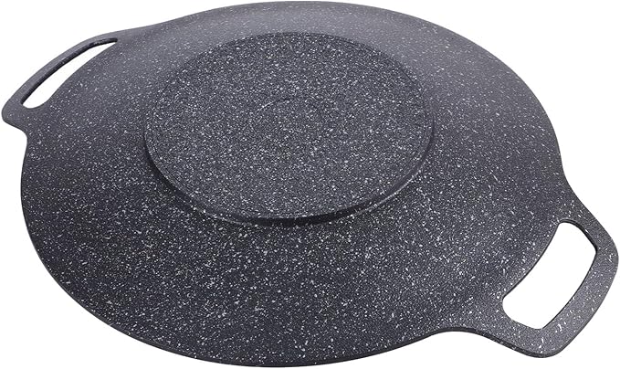 Korean Grill Pan with Non Stick Coating BBQ Griddle for Indoor and Outdoor Cooking Black (38cm)