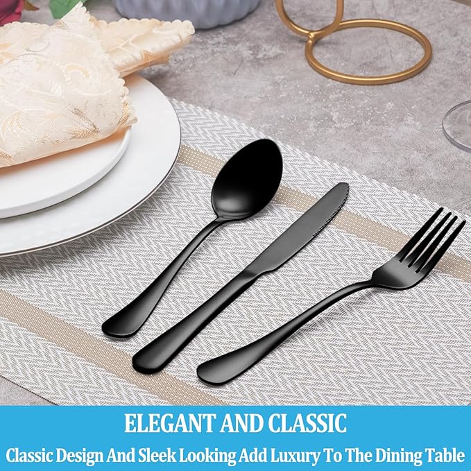 16 Piece Black Dinner Forks Set, Food-Grade Stainless Steel Silverware Forks, Cutlery Fork, Metal Fork for Home, Kitchen or Restaurant, Mirror Polished, Dishwasher Safe - 8 Inch