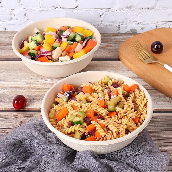 JAYEEY 28 oz Disposable salad bowls with lids, Sugarcane Fiber Paper Bowls Deli Container 50 Pack