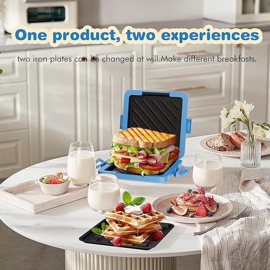 Microwave Grilled Cheese & Breakfast Maker - Fast Cook Waffle, Panini & Sandwich Press (<5 Min), Microwave Cookware, Dishwasher Safe,Easy Clean,2-in-1 Set (Blue, 2 in 1)