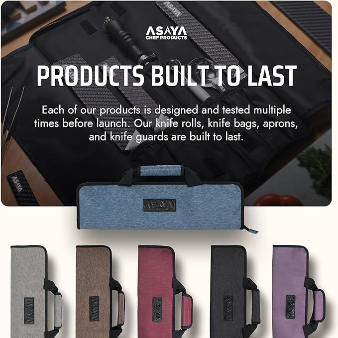 Asaya Chef Knife Roll Bag - 12 Pockets for Knives and Kitchen Utensils - Lightweight, Durable, and Stain Resistant Nylon - Perfect for the Traveling Chef - Knives not Included