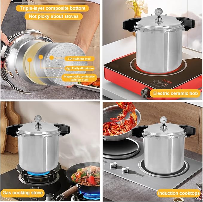 KILOGORGE 24 qt Pressure Canner,Canning Pressure Cooker with Gauge,14.5PSI,Large Capacity Aluminum Pressure Canners for Compatibility Gas and Induction Cooktops