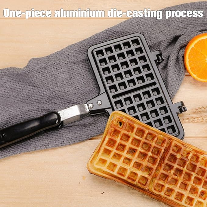 Double Sided Cast Iron Waffle Maker, Nonstick Waffle Maker Pan, Metal Grilled Sandwich Maker Pan, Waffle Iron for Stovetop or Grill, Grill Cheese Sandwich Maker for Kitchen Breakfast
