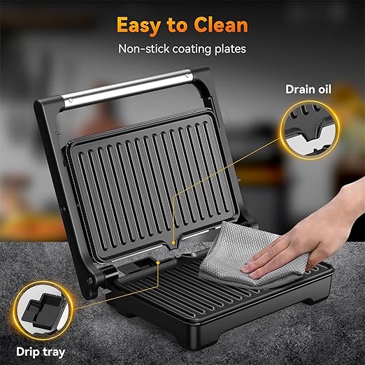 Panini Grill Press, 1200 W Sandwich Maker, Panini Maker with Non-Stick Coated Cast Aluminum Plates, Fits 2 Slices of Bread, 180-Degree Opening, Easy to Clean,Versatile Use