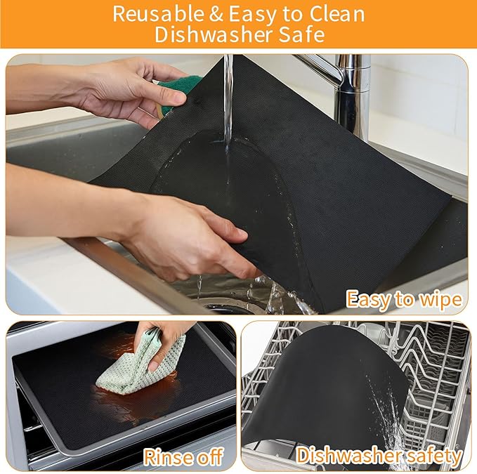 GWYSY Oven Liners for Bottom of Oven, 11.4"x14.2" Reusable Non-Stick Heat Resistant Toaster Liners Toaster Mat for for Cuisinart TOA-95 Air Fryer Toaster Oven, 4 Pack