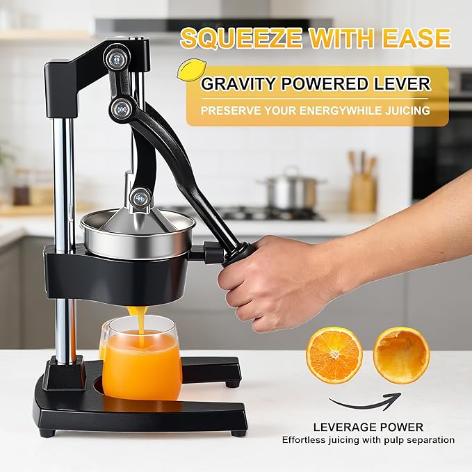 Manual Cast Iron Citrus Juicer,Commercial Hand Press Squeezer,Heavy Duty Countertop Squeezer for Fresh Orange Lemon Juice with Stainless Steel Cup