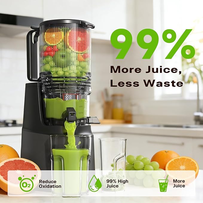 Cold Press Juicer, Juicer Machines with 5.3" Wide Feed Chute, Slow Masticating Juicer for High Yield with Whole Fruits and Vegetables, Easy to Clean, Easy to Assemble.（Gray)