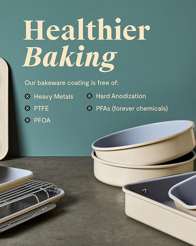 Caraway 9” Square Pan Duo - Non-Stick Ceramic Coating - Free From Forever Chemicals - Cake Pan Perfect for Brownies, Lemon Bars, & More - Perracotta