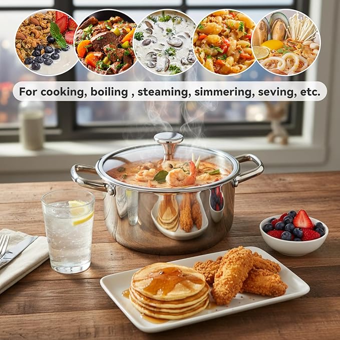 ODPFTY 6QT Stainless Steel Stock Pot with Encapsulated Bottom & Lid - Professional Soup Pot - Nonstick Thick Bottom Stockpot for Cooking, Stewing, and Canning, Dishwasher Safe