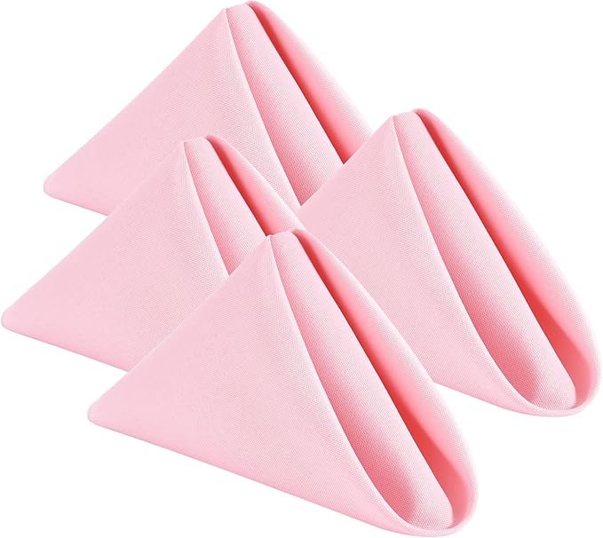 Wolkemer Set of 4 Pink Cloth Napkins 17 x 17 Inches Solid Washable Polyester Dinner Napkins with Hemmed Edges for Dinners Parties Weddings Banquets Events Table Decoration