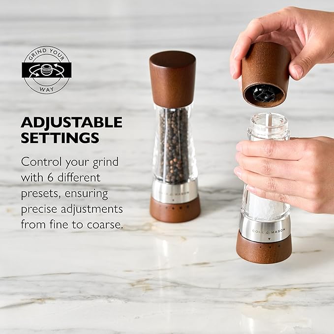 Cole & Mason Derwent Salt and Pepper Grinder Set - Refillable Salt & Pepper Grinder Set with Gourmet Precision Mechanisms - Kitchen Accessories for Cooking - Gift Set, Forest Wood