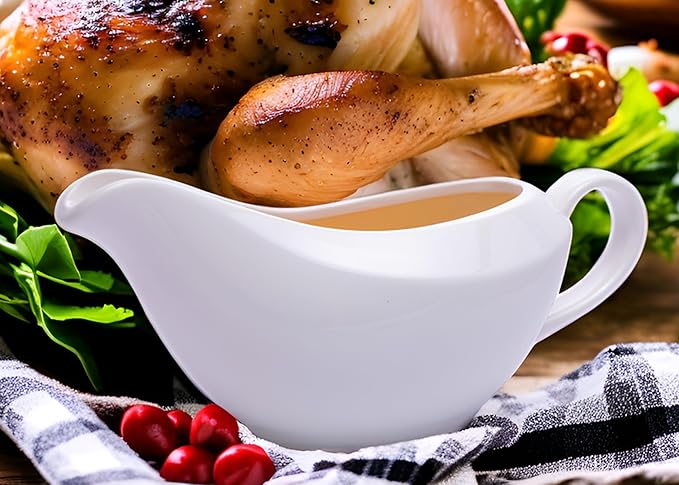 White Ceramic Gravy Boat - 18 oz of Gravy, Perfect for Thanksgiving, Parties, and Weddings