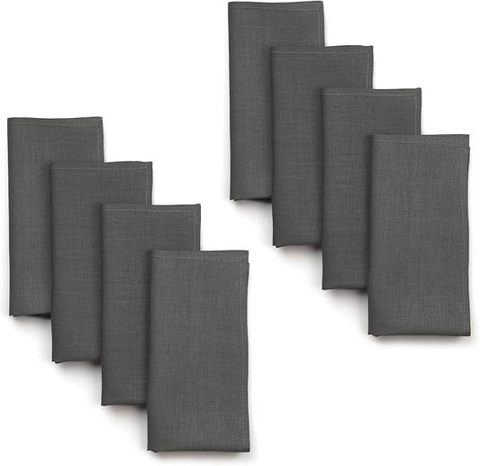 D'Moksha Homes Charcoal Grey Linen Napkins 18 x 18 Inch - 100% Pure Linen Cloth Washable Dinner Napkins Set of 8 for Spring, Easter