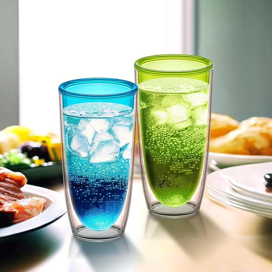 Amazing Abby - Andes - 20-Ounce Insulated Plastic Tumblers (Set of 4), Double-Wall Plastic Drinking Glasses, Mixed-Color Reusable Cups, BPA-Free, Shatter-Proof, Dishwasher-Safe