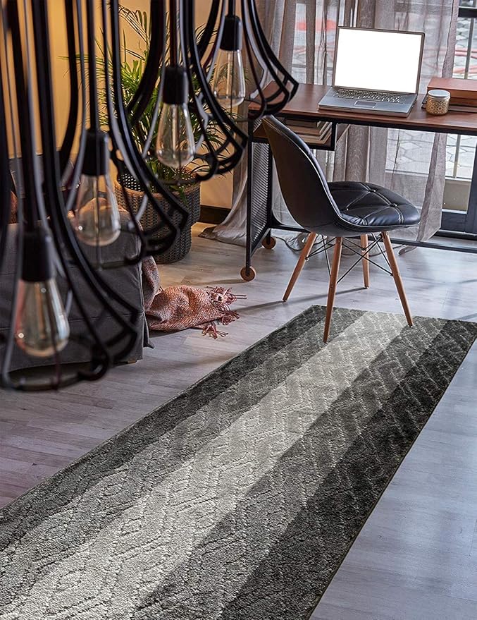 Custom Size Hallway Runner Rug Damask Grey Color 31 inch Wide Select Your Length Non-Slip (Skid Resistance) Rubber Backing 22 feet x 31 inch