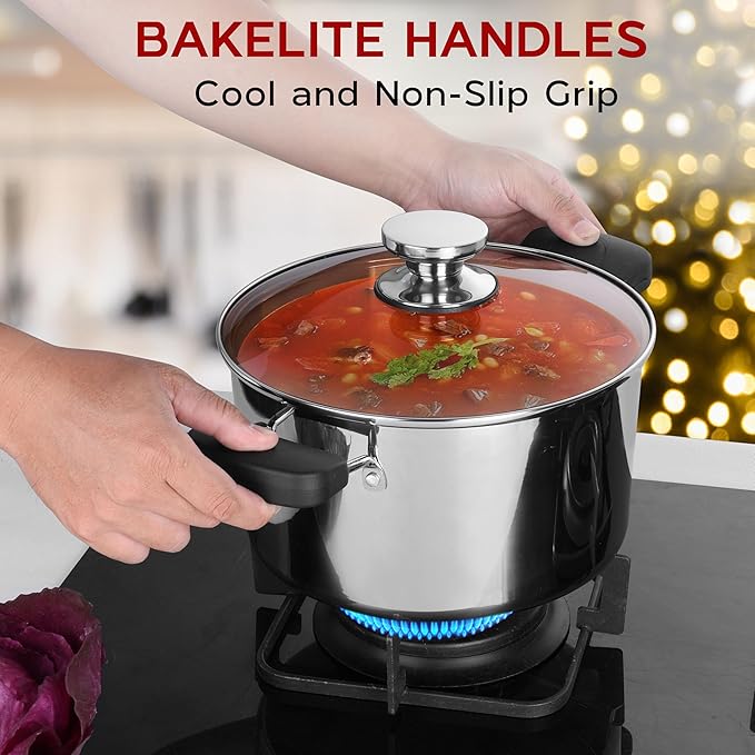 6 Quart Stainless Steel Stock Cooking Pot, Onader Tri-Ply Soup Induction Pot Stockpot with Lid & Anti-Scald Handles