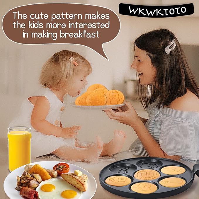 Pancake Maker Egg Frying Pan Suitable for All Stovetops & Induction Cooker, 10.5 Inch Animal Pancake Pan, 7 Molds Pancake Maker with PFOA Free Coating