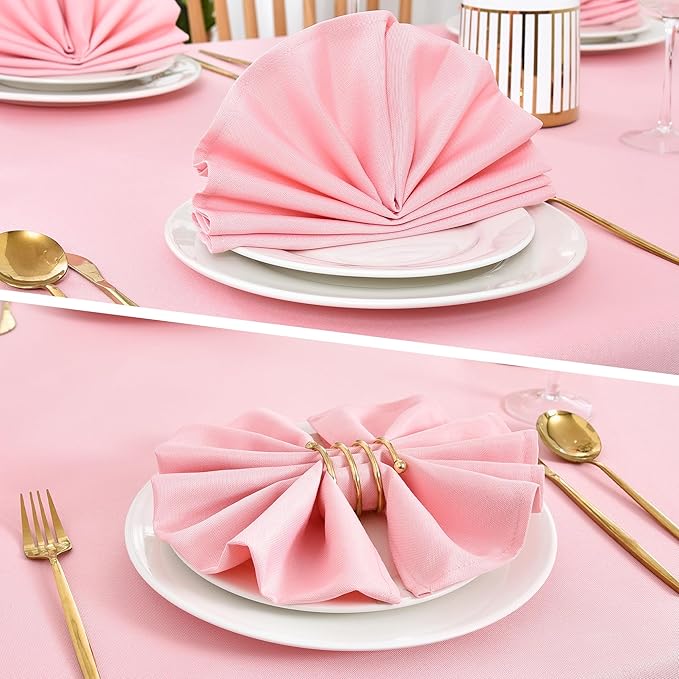 Wolkemer Set of 4 Pink Cloth Napkins 17 x 17 Inches Solid Washable Polyester Dinner Napkins with Hemmed Edges for Dinners Parties Weddings Banquets Events Table Decoration