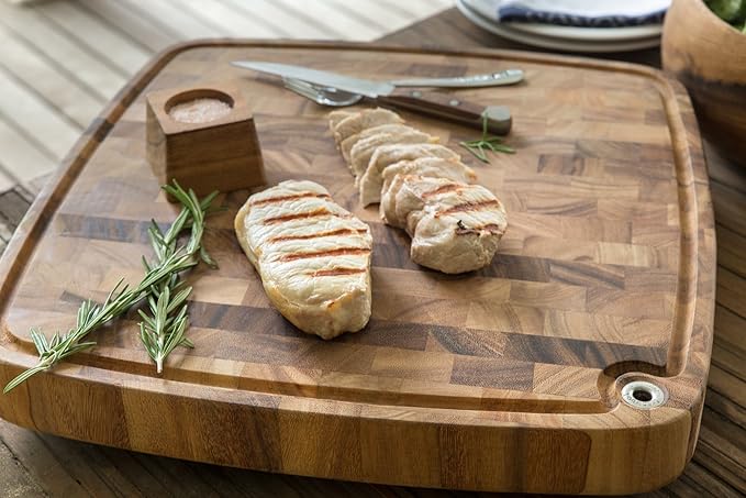 Ironwood Gourmet Acacia Wood Cutting Board With Juice Channel, Carolina Thick Square Chopping Board, 18"