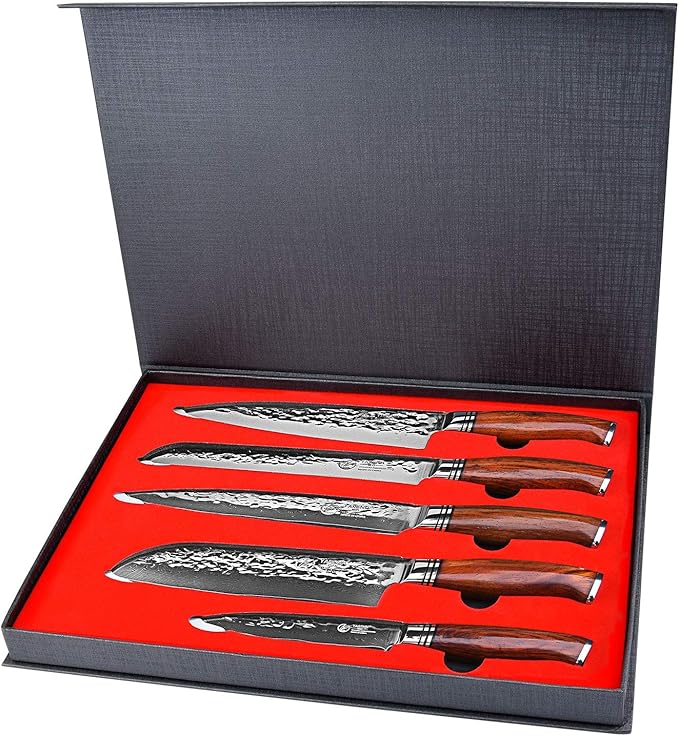 YARENH Chef Knife Set without Block, 5 Piece Professional Sharp Kitchen Knives,Damascus Stainless Steel, 73 Layers, Full Tang, Dalbergia Wood Handle, HTT Series