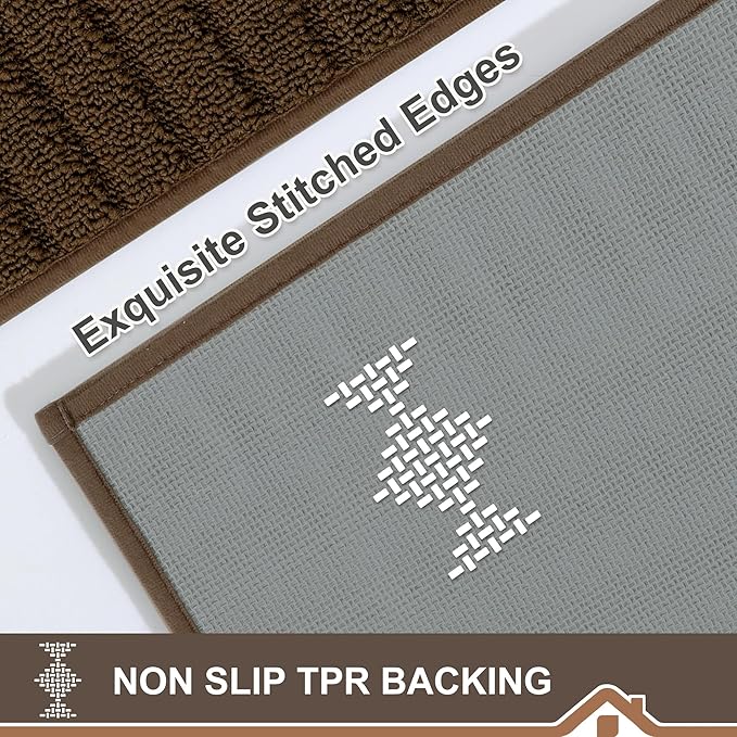 BEQHAUSE-Kitchen-Rugs-Anti-Slip-Kitchen-Mats-for-Floor Absorbent Kitchen Mat Set of 2 Washable Kitchen Runner Rug with TPR Non Skid Backing,Brown 24x35inch/24x60inch