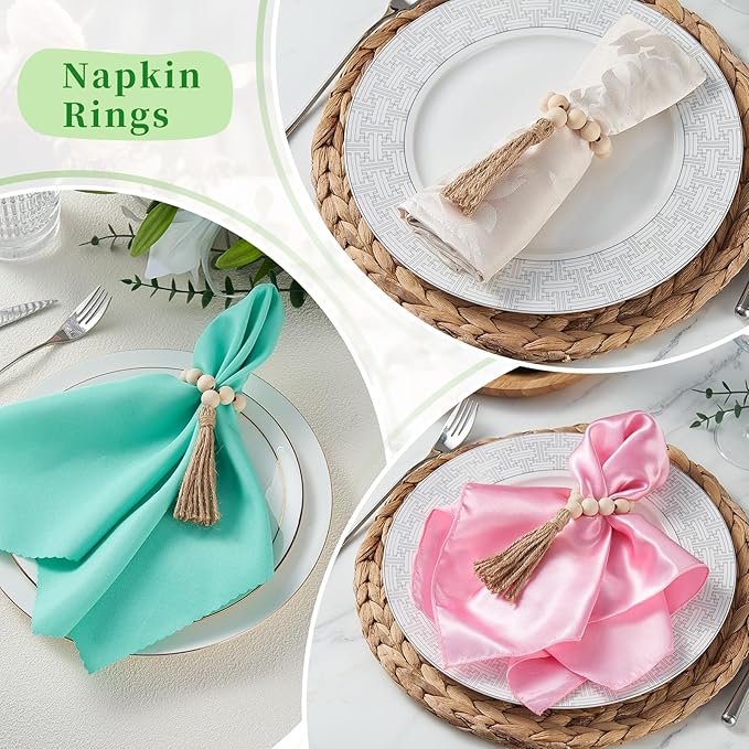 Napkin Rings Set of 12, Wooden Napkin Rings, Wood Bead Napkins Rings for Table Decor, Christmas Napkins Rings for Decorations Dinnerware Sets, Spring Banquet, Wedding, Holiday Dinner Party