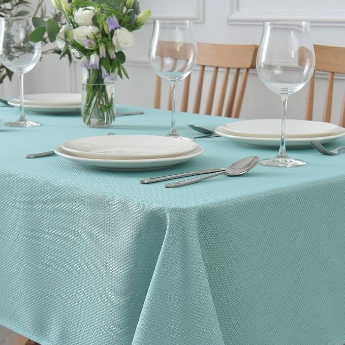 maxmill Textured Rectangle Tablecloth, Wrinkle Free Spill Proof, Soft Jacquard Table Cloth for Buffet Banquet Parties Event Holiday Dinner, Indoor and Outdoor Use, 60 x 84 Inch Turquoise
