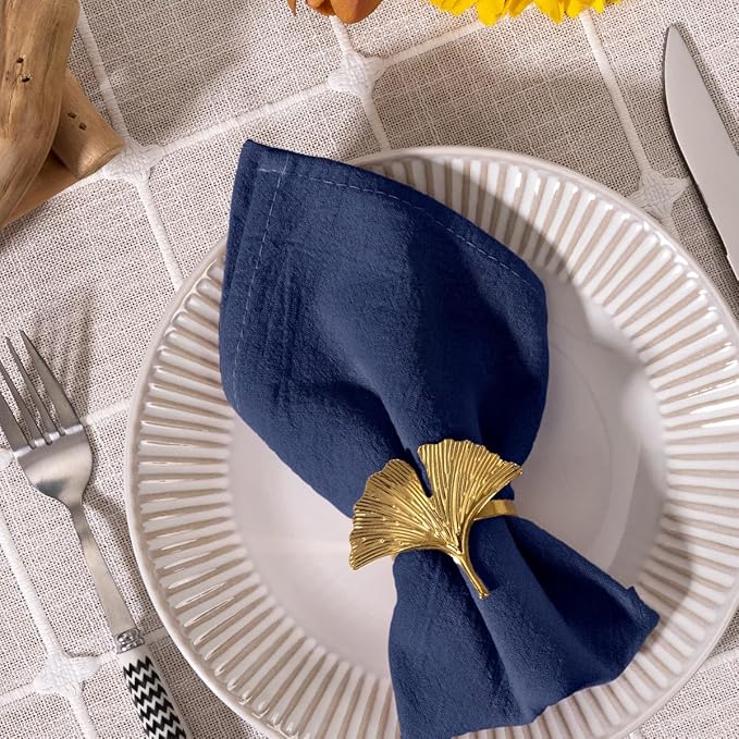 MLMC 4 Pack Navy Blue Cloth Napkins Rustic Washable Cotton Linen Napkins Set of 4 17"x17" Reusable Dinner Napkins Cloth for Wedding Party Events Everyday Use Decor