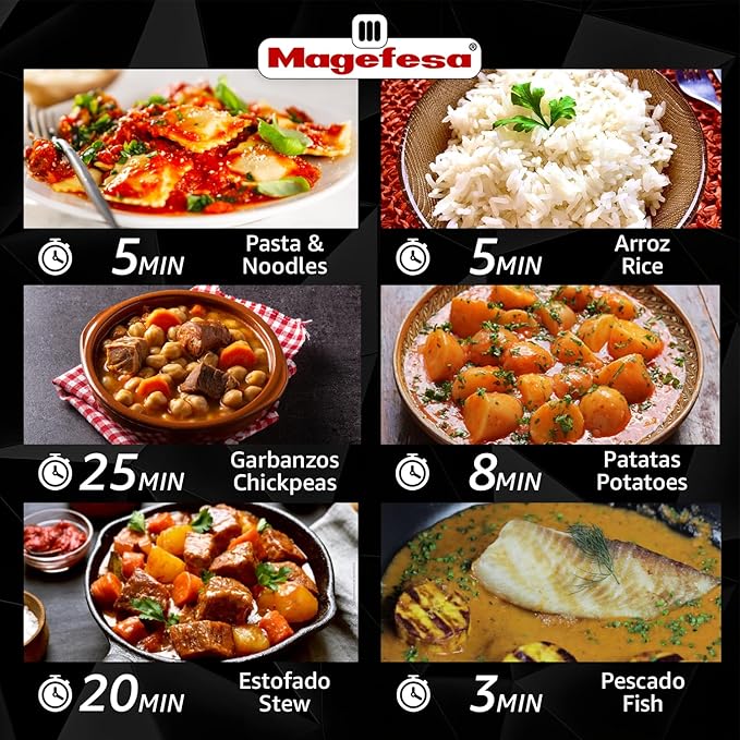 Magefesa Practika Plus 8-Quart Stainless Steel Pressure Cooker, Suitable for All Types of Stovetops, 5-Layer Heat Diffuser Bottom, 5 Safety Systems, Even Heat Distribution